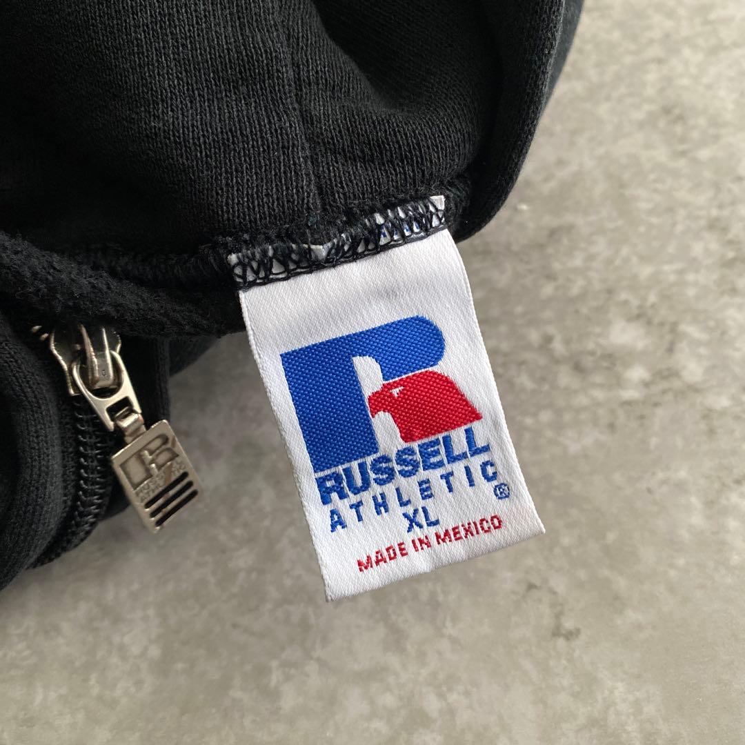 神サイズ 90s ラッセル 無地 ジップ パーカー 黒 ブラック XL