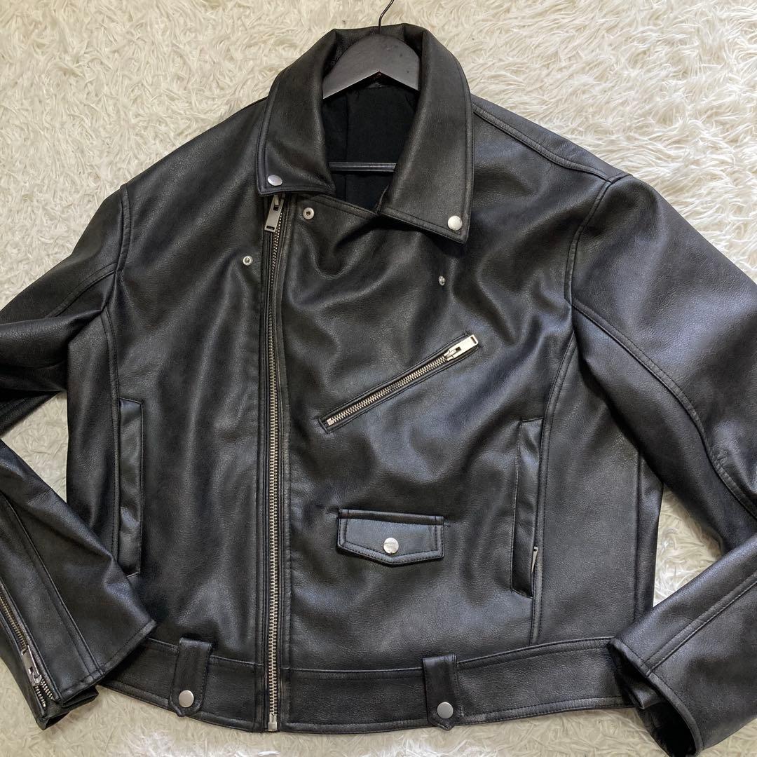 ザラ レザージャケット XL ダブル ライダース 本革 ブラック バイク