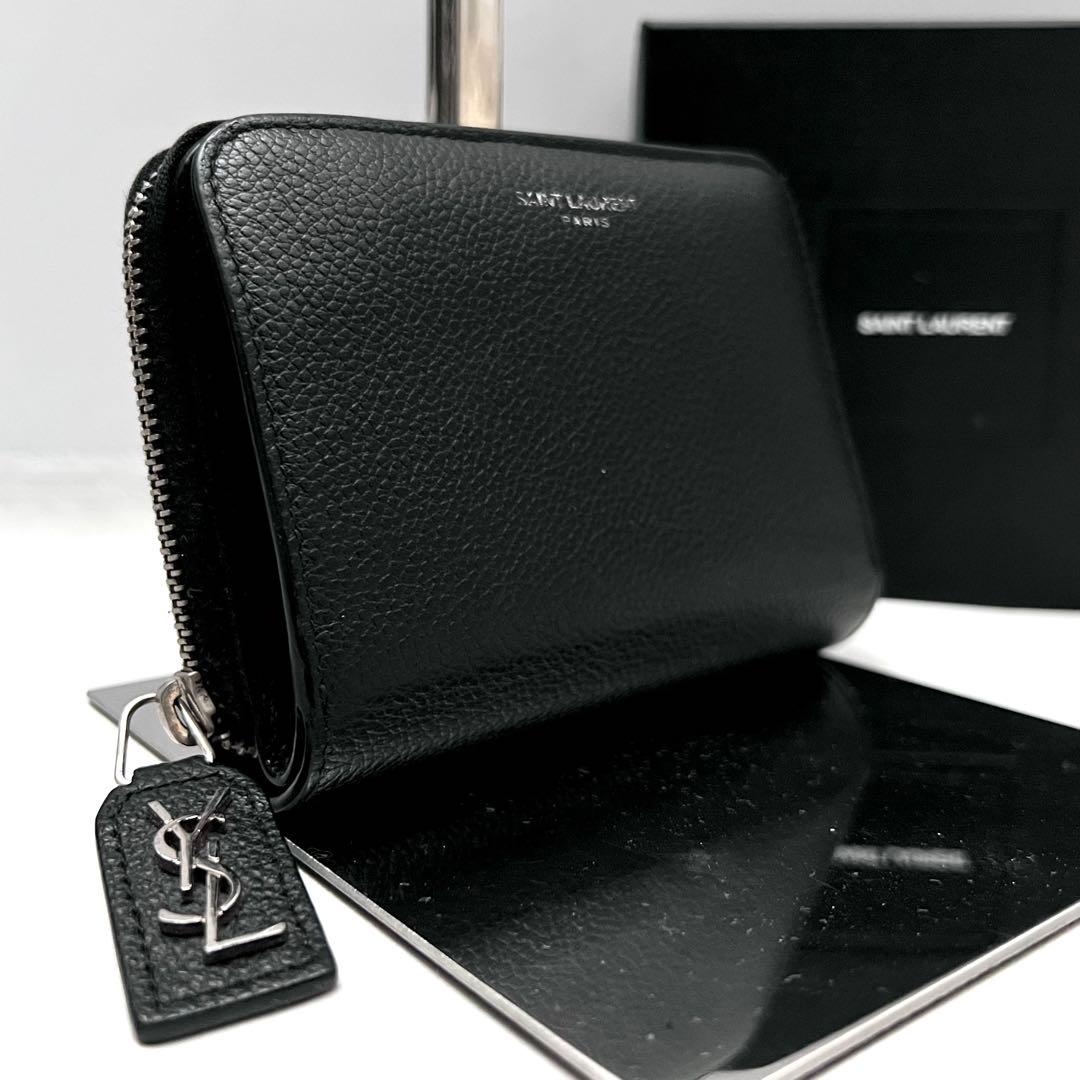 ◇美品◇サンローラン　二つ折り財布　グレインレザー　ブラック　YSLロゴ
