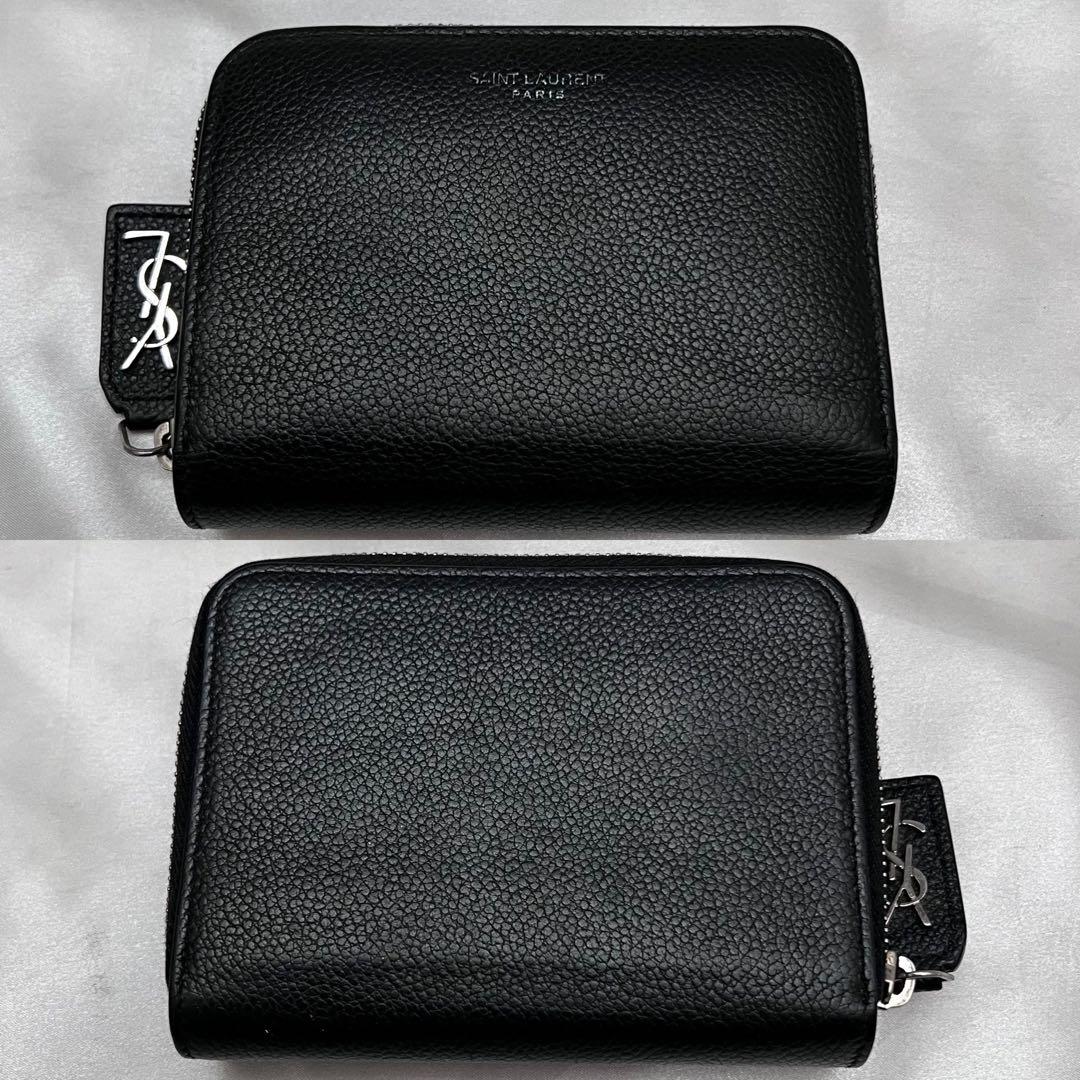 ◇美品◇サンローラン　二つ折り財布　グレインレザー　ブラック　YSLロゴ
