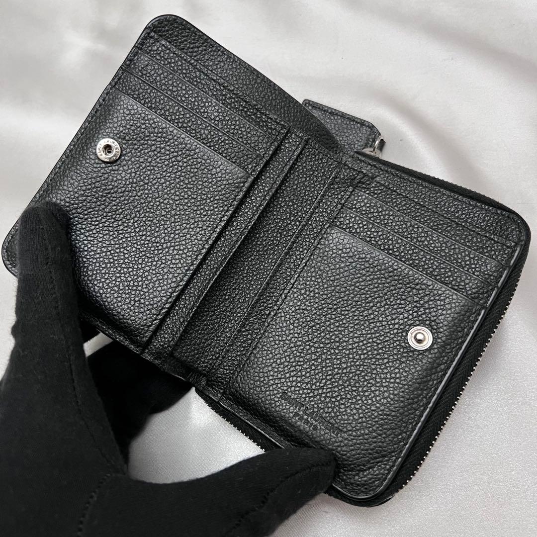 ◇美品◇サンローラン　二つ折り財布　グレインレザー　ブラック　YSLロゴ