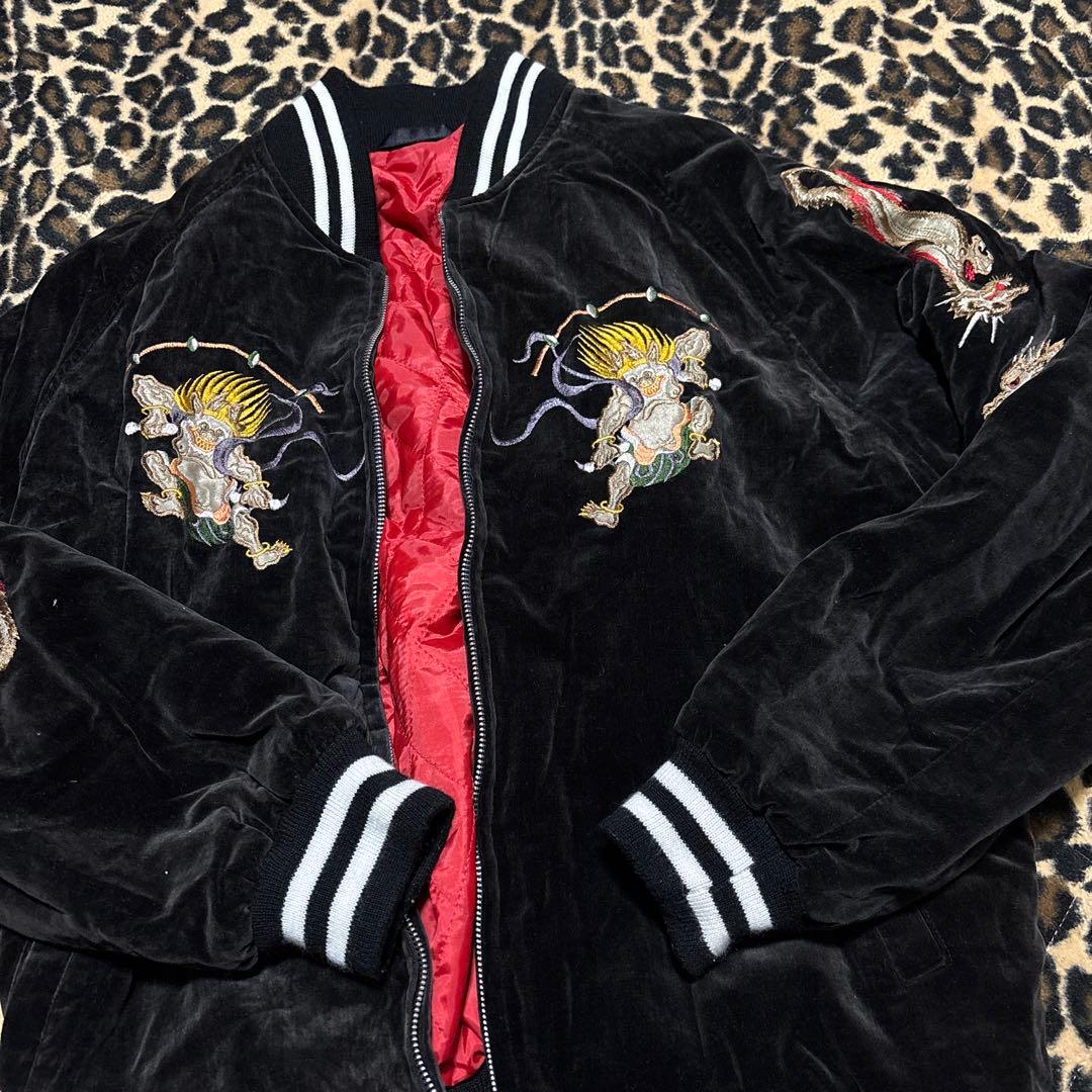 スカジャン　雷神　ベロア生地