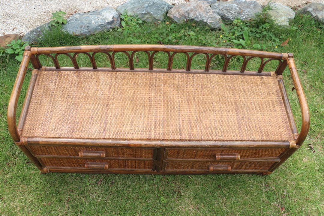 ラタン　チェスト ２段　ベンチ風(送料込み)