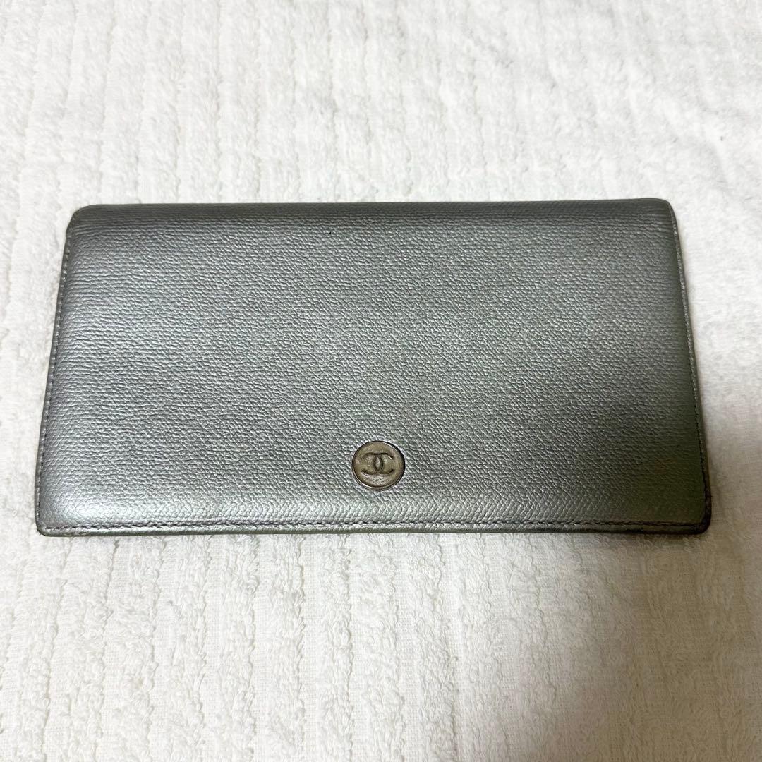 正規品 レア CHANEL シャネル 長財布 財布 シルバー グリーン ブルー