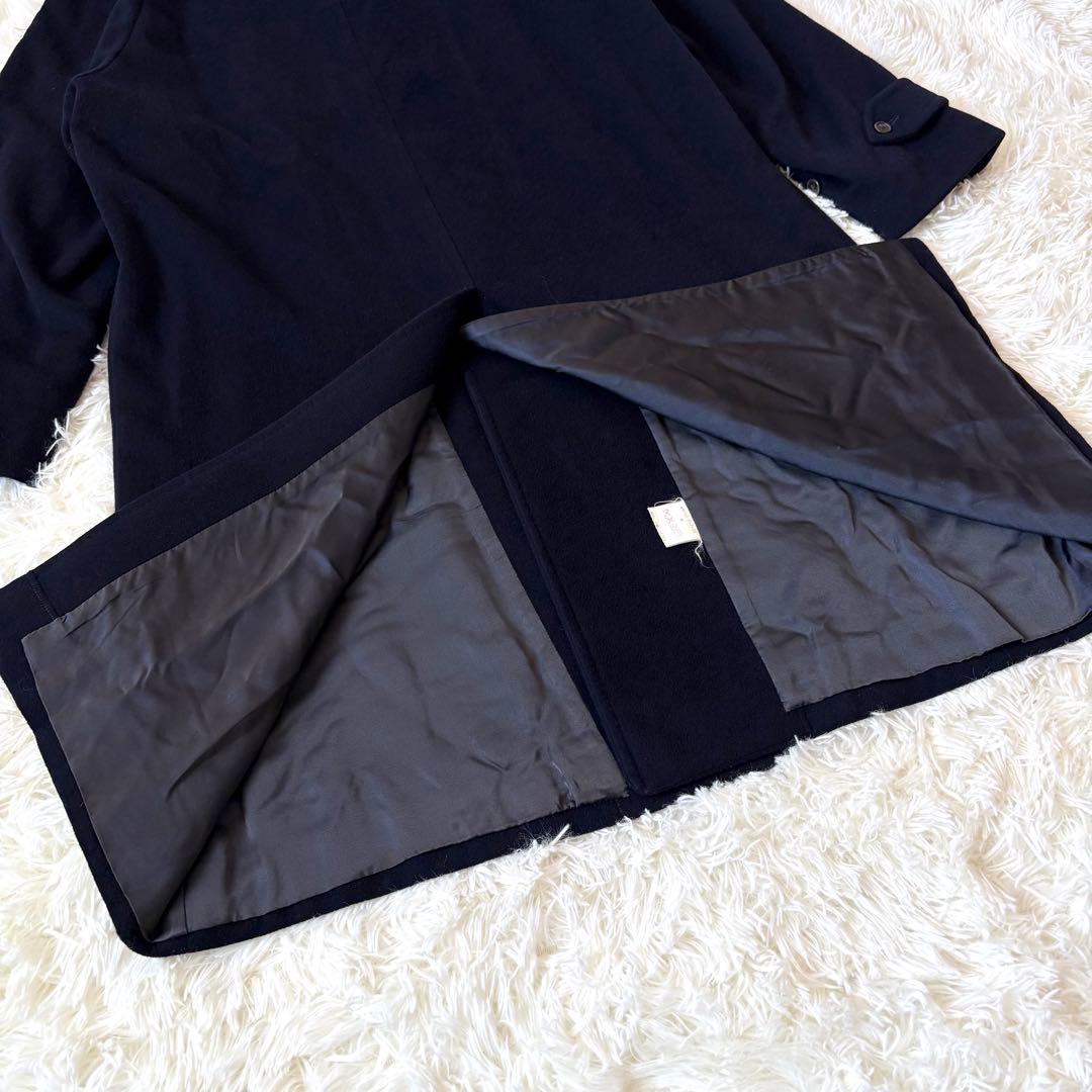 BURBERRY バーバリー カシミヤ混 ステンカラーコート 比翼 ネイビー