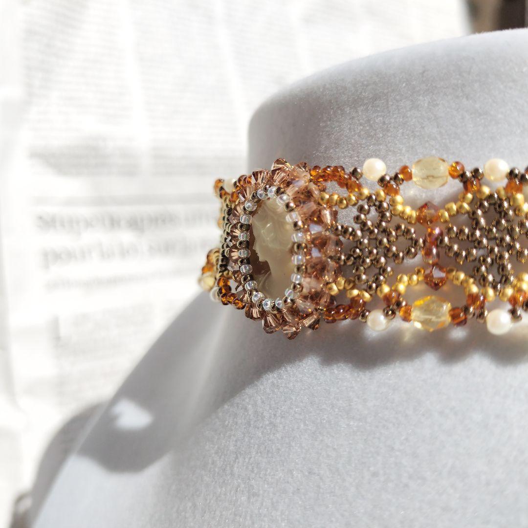 スワロフスキー　使用　ハンドメイド　ネックレス　チョーカー　カメオ　37cm