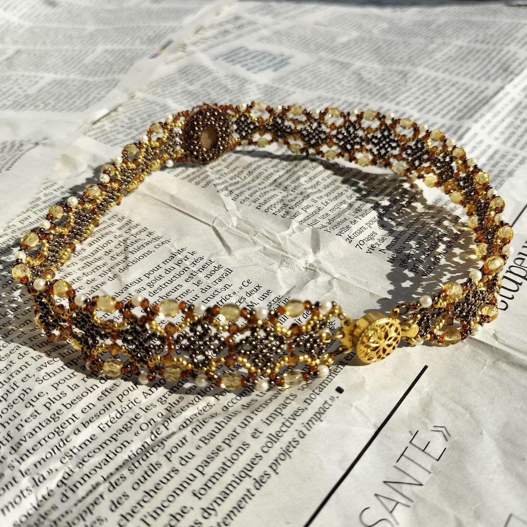 スワロフスキー　使用　ハンドメイド　ネックレス　チョーカー　カメオ　37cm