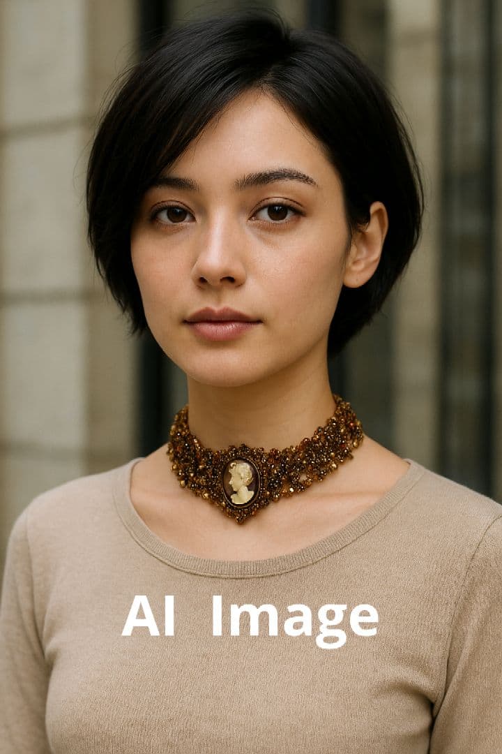 スワロフスキー　使用　ハンドメイド　ネックレス　チョーカー　カメオ　37cm