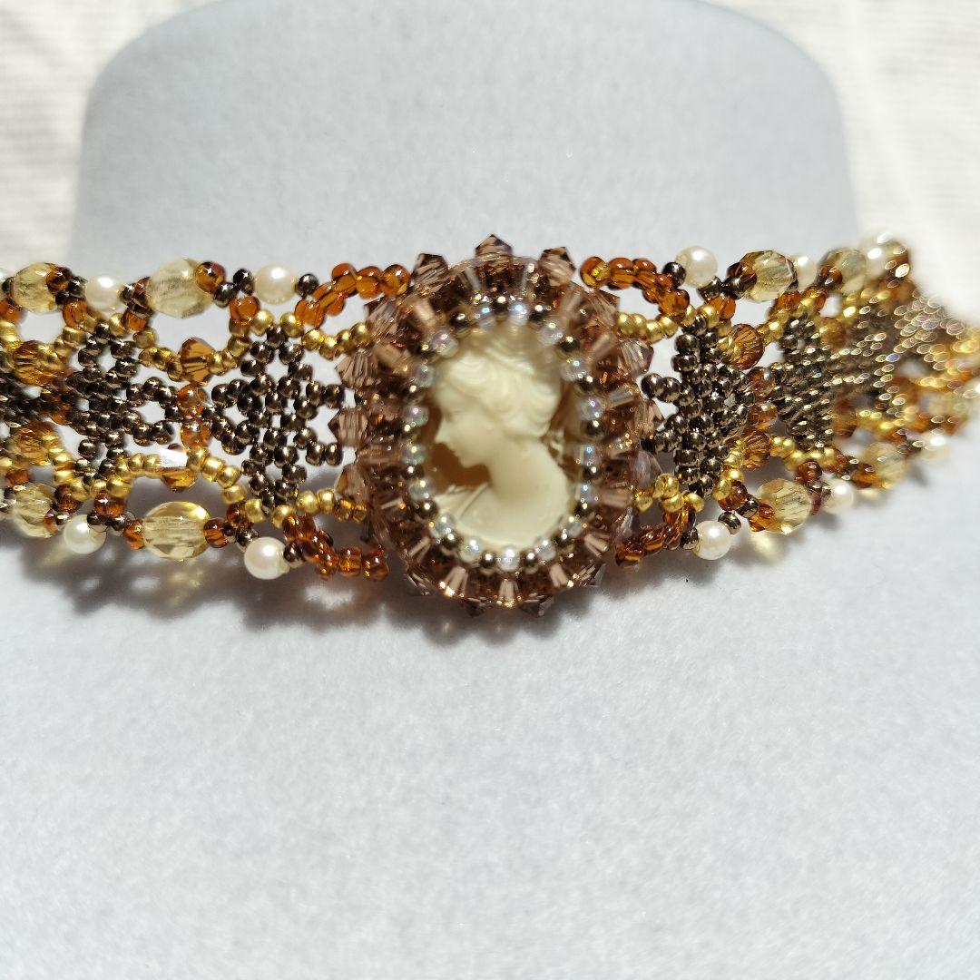 スワロフスキー　使用　ハンドメイド　ネックレス　チョーカー　カメオ　37cm