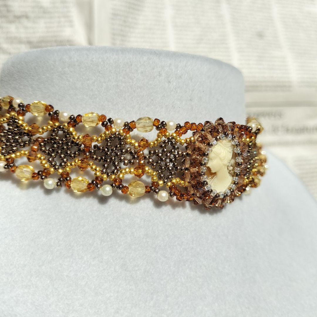 スワロフスキー　使用　ハンドメイド　ネックレス　チョーカー　カメオ　37cm