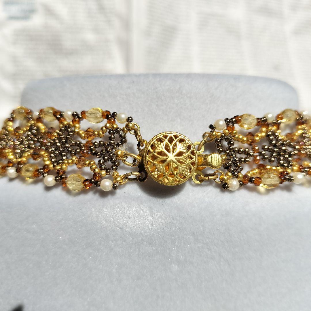 スワロフスキー　使用　ハンドメイド　ネックレス　チョーカー　カメオ　37cm