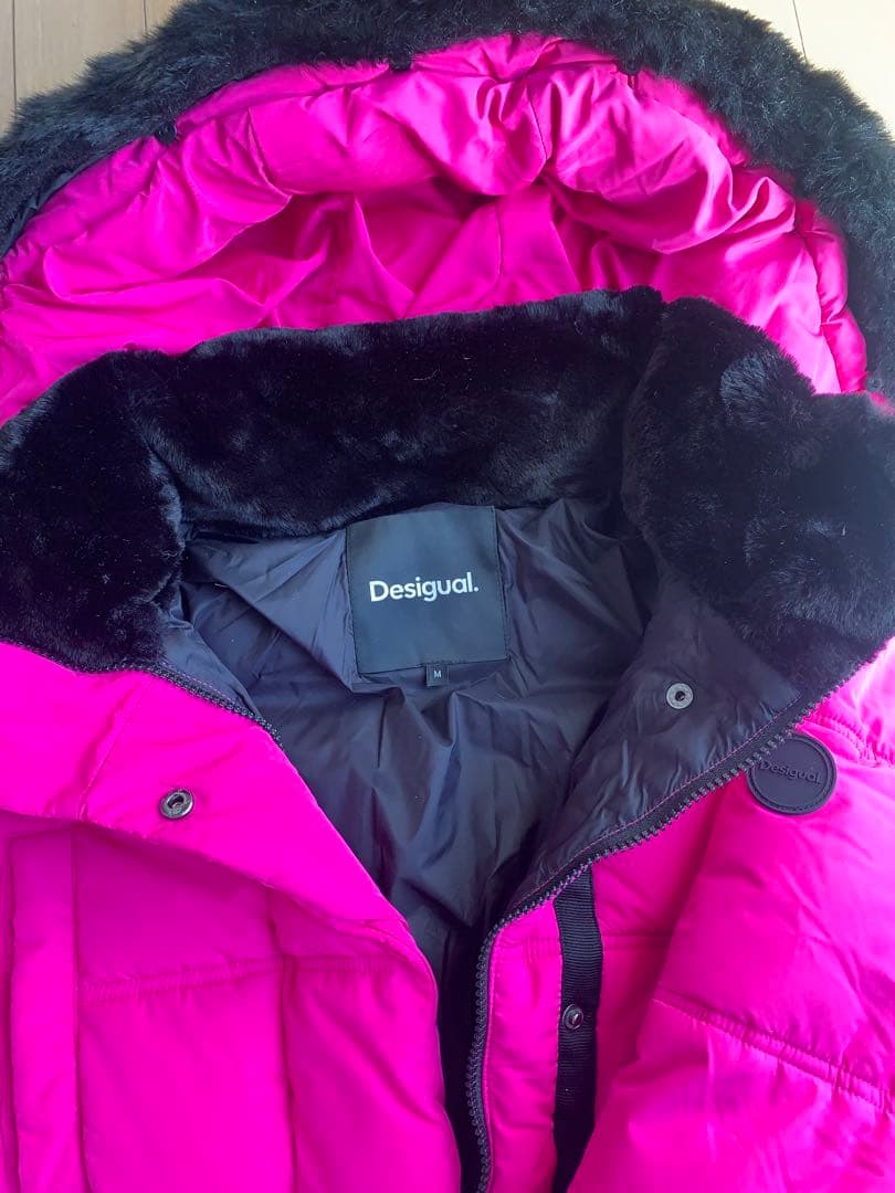 Desigual 極美品フード付き　ベルトパデットコート　M ピンク