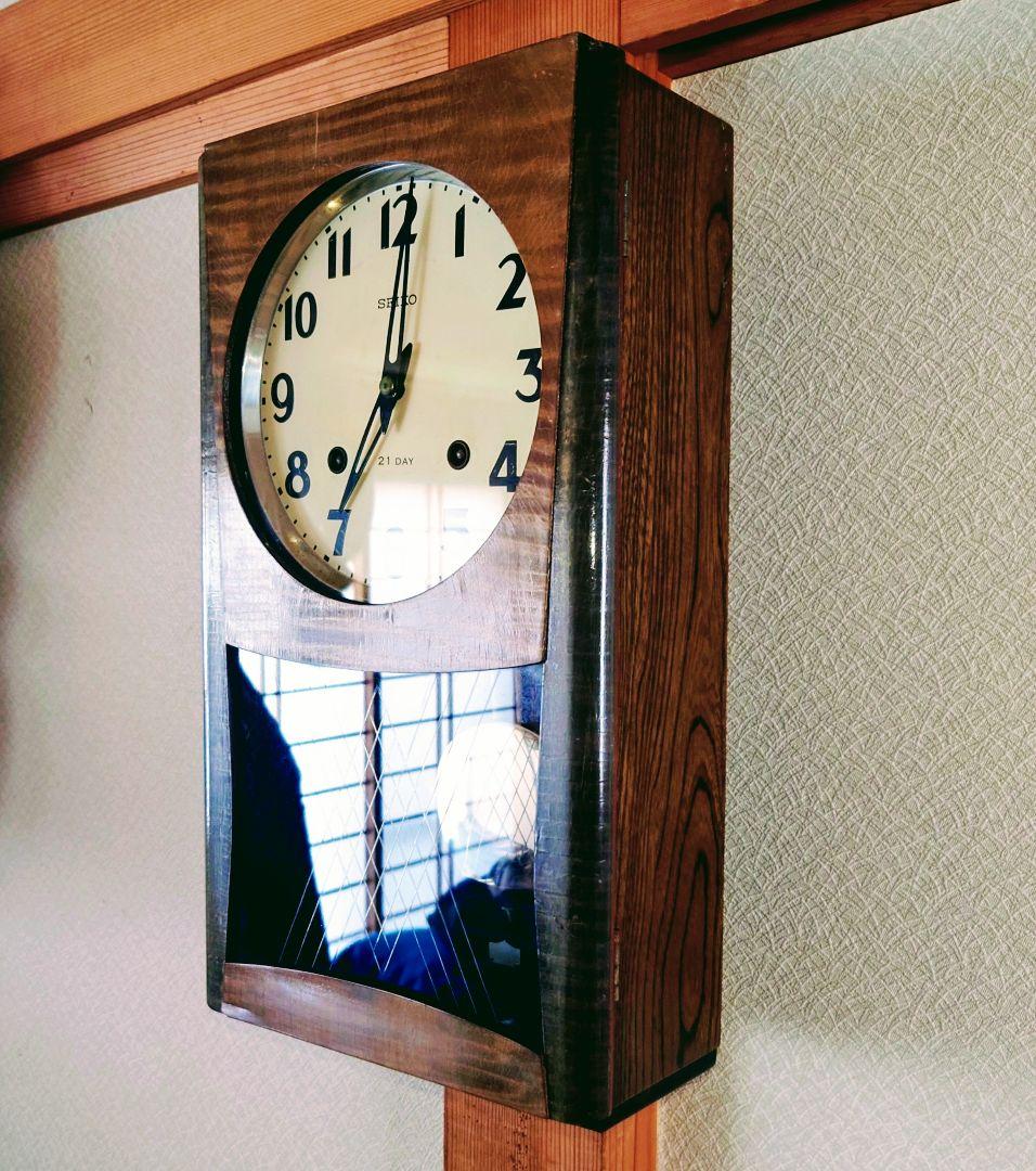 〈完動・美品〉SEIKO　21日巻き箱型ゼンマイ振り子時計　昭和レトロ古時計