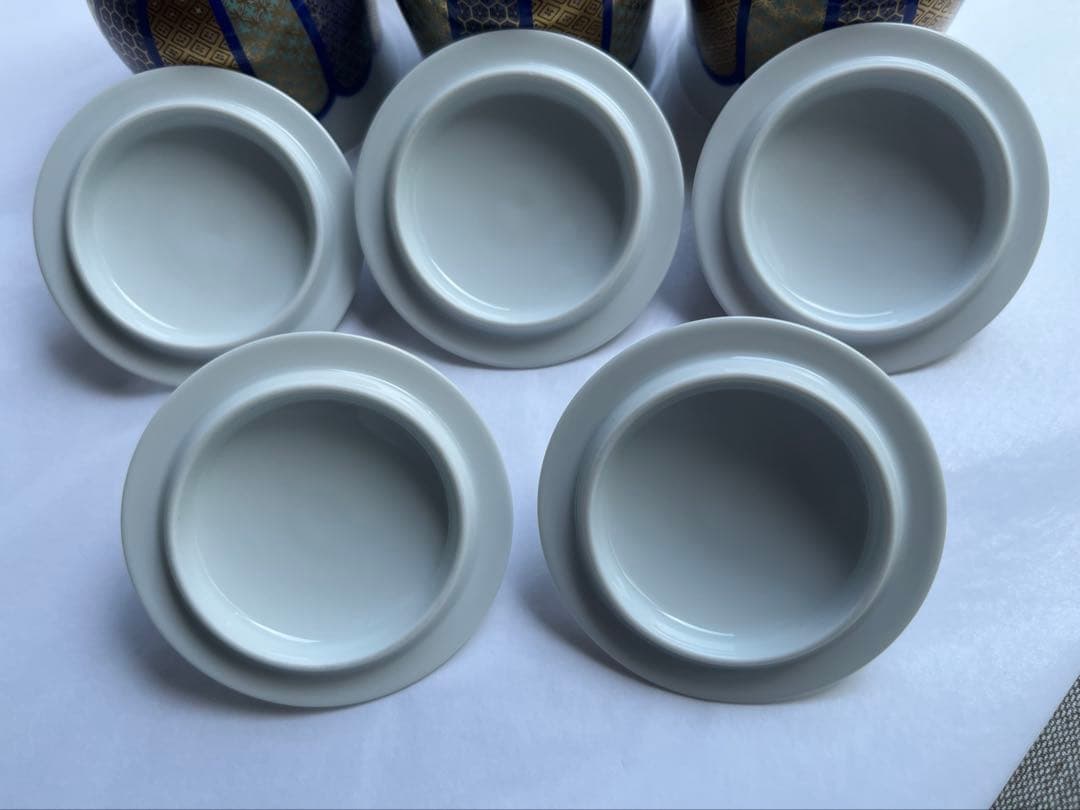 香蘭社　染錦模様　蓋付き湯呑　蒸し碗　5点　湯呑み