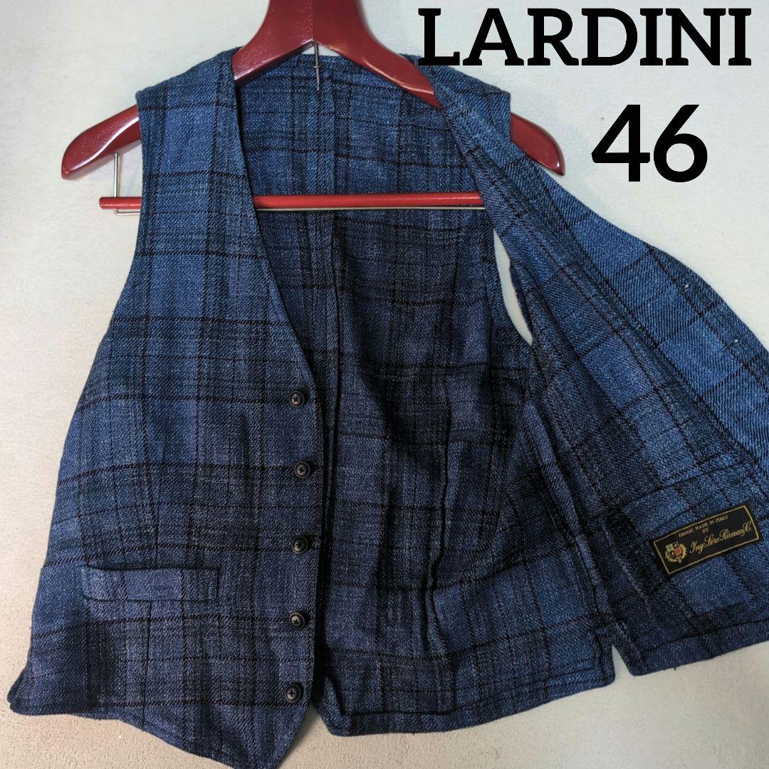 LARDINI×ロロピアーナ高級生地 チェック柄ウールシルクリネン混ベスト 36
