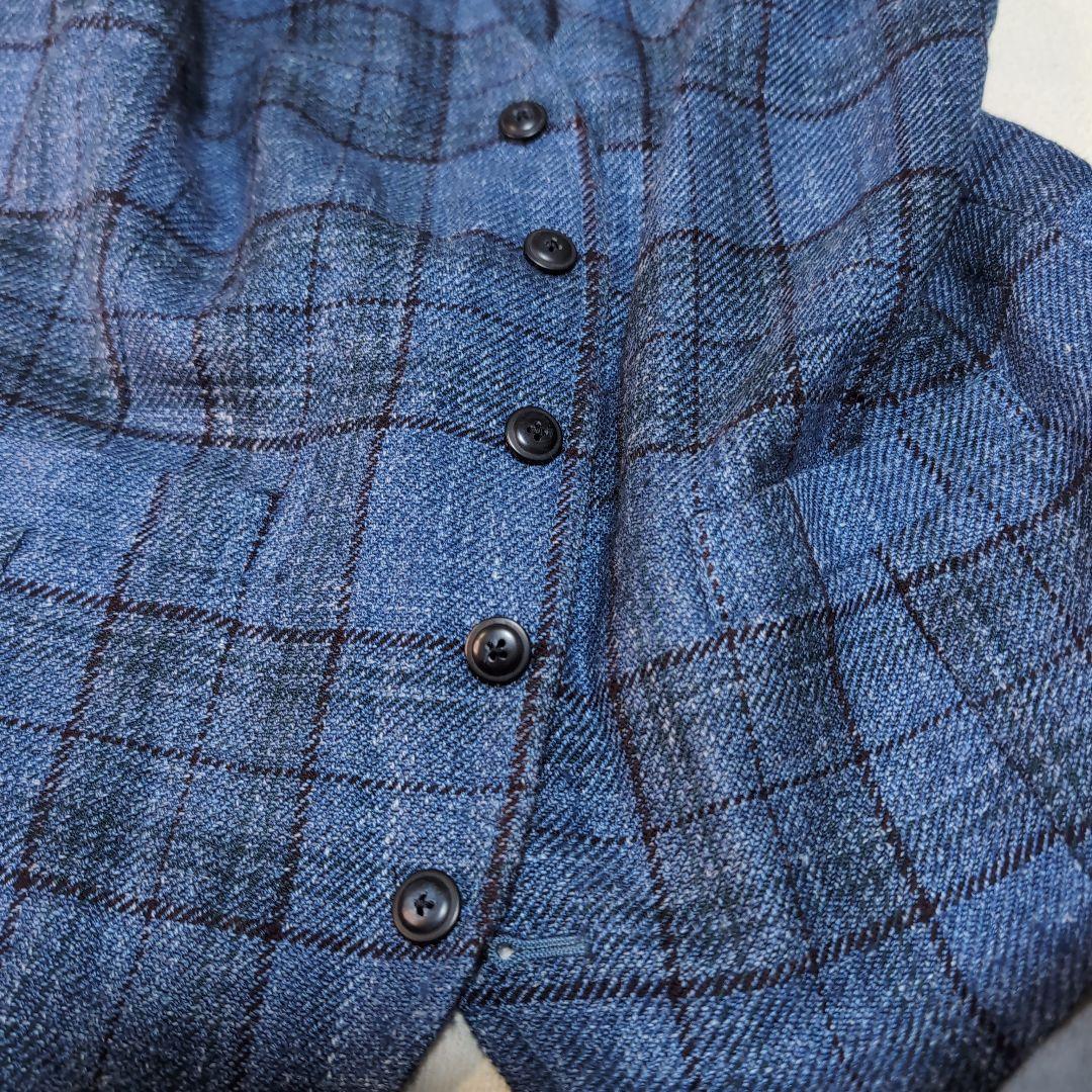 LARDINI×ロロピアーナ高級生地 チェック柄ウールシルクリネン混ベスト 36