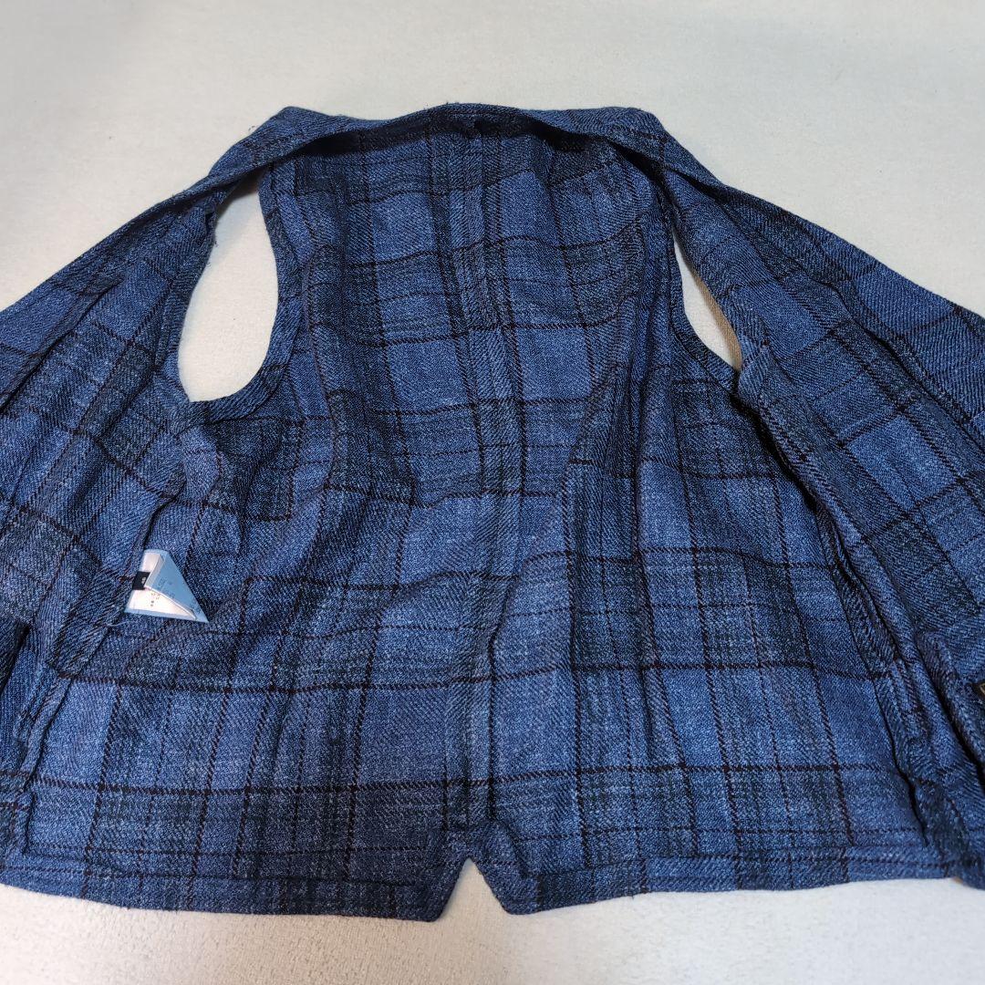 LARDINI×ロロピアーナ高級生地 チェック柄ウールシルクリネン混ベスト 36