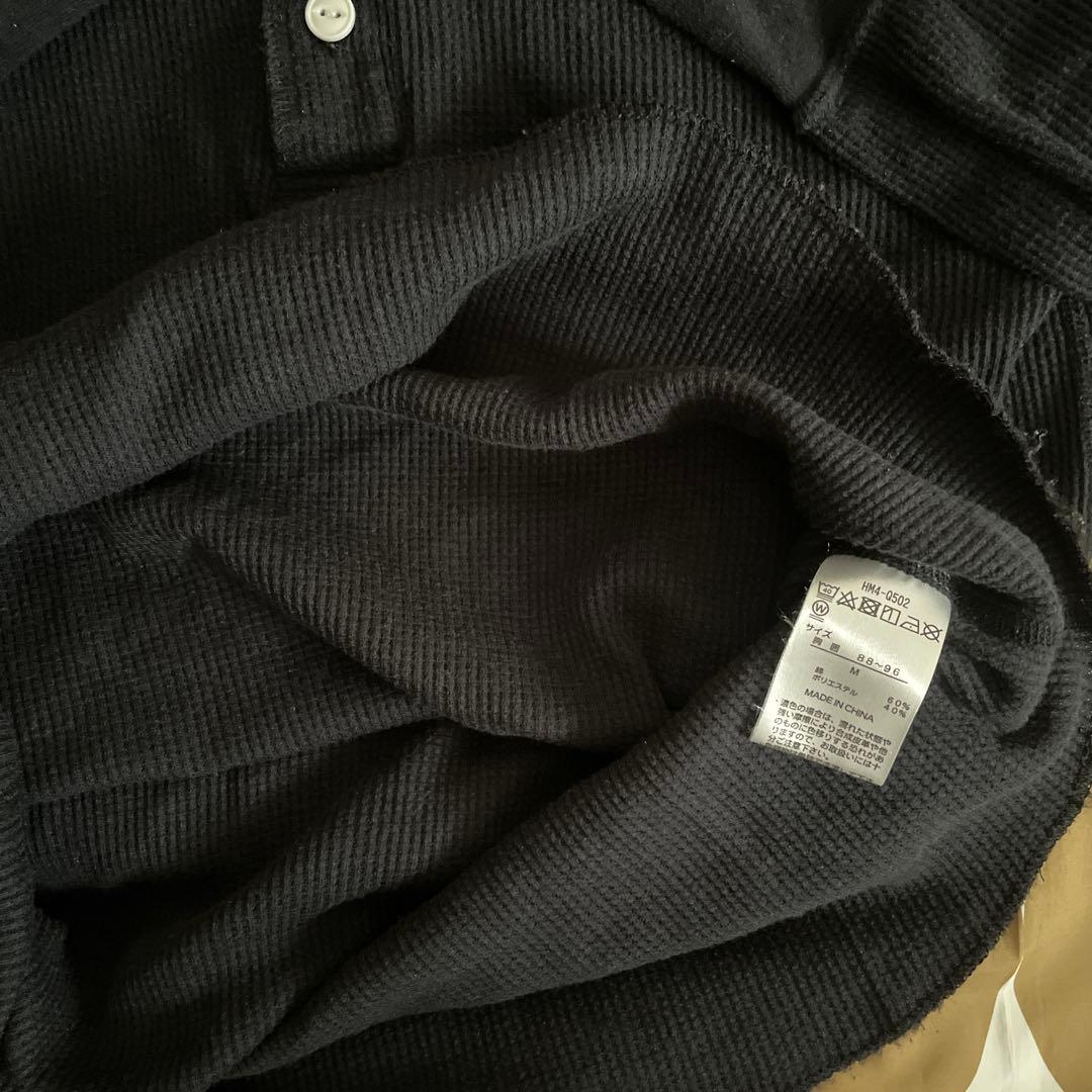 2枚セット Hanes ヘンリーネック サーマル Ｍ 生成り 黒 ワッフル 長袖