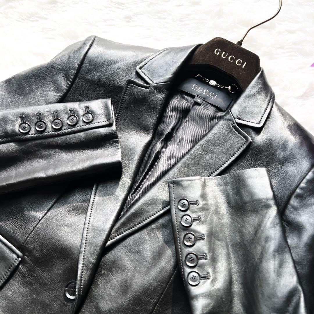 極美品　GUCCI グッチ レザーテーラードジャケット ブラック　ブルゾン　本革