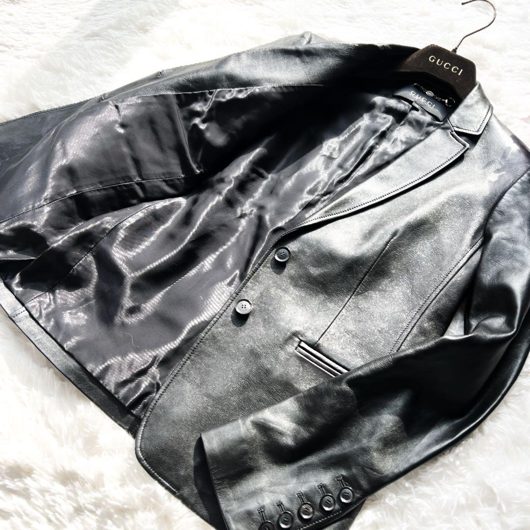 極美品　GUCCI グッチ レザーテーラードジャケット ブラック　ブルゾン　本革