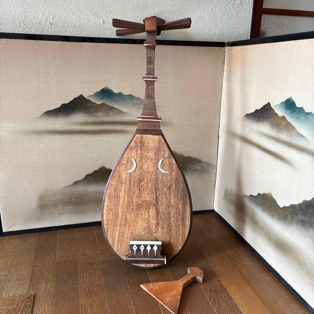 古い琵琶　古道具　和楽器　五弦