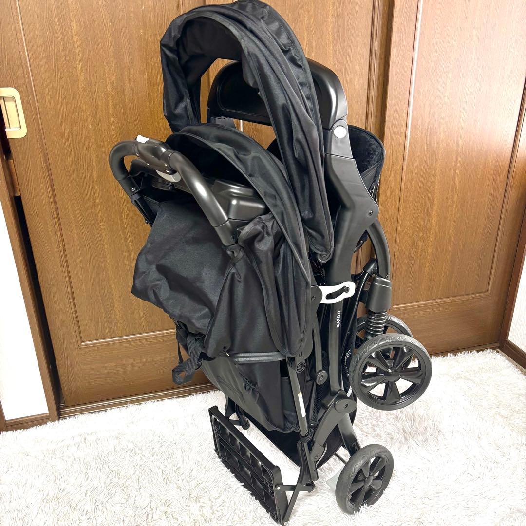 ✨極美品✨KATOJIベビーカー 二人でゴーDX　ブラック黒　レインカバー付き