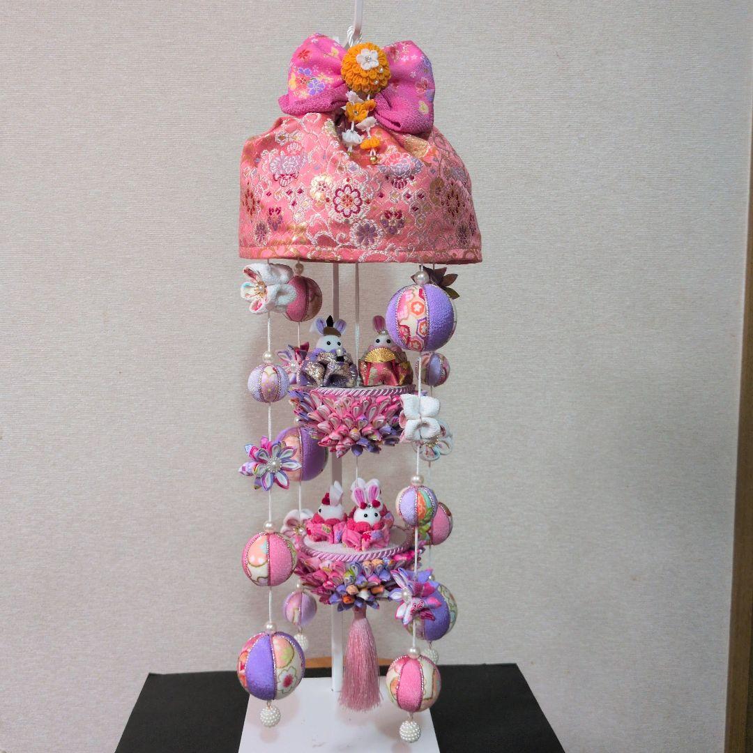 つまみ細工吊るし雛　髪飾り付き　　お雛様　ピンク紫