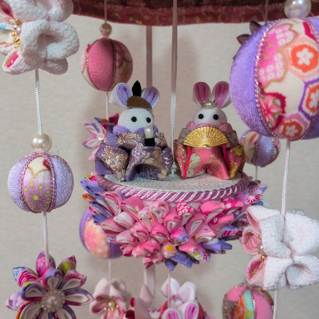 つまみ細工吊るし雛　髪飾り付き　　お雛様　ピンク紫