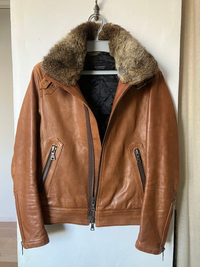 バーバリー ブラックレーベル レザージャケット ファー付き　羊革 ブラウン M
