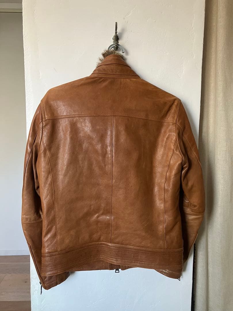 バーバリー ブラックレーベル レザージャケット ファー付き　羊革 ブラウン M