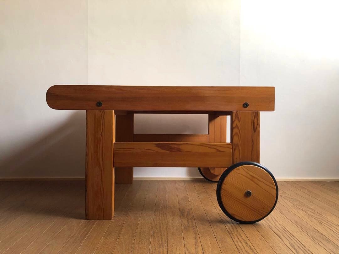 北欧ヴィンテージ スウェーデン製 パイン材 ワゴン トローリー サイドテーブル