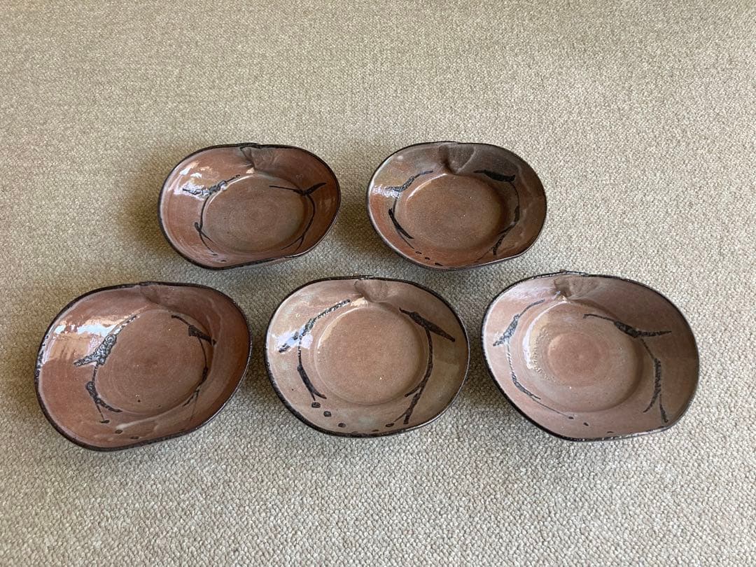 【共箱有り　美品】中里隆 作 唐津焼 絵粉引蛤向付　　5客セット