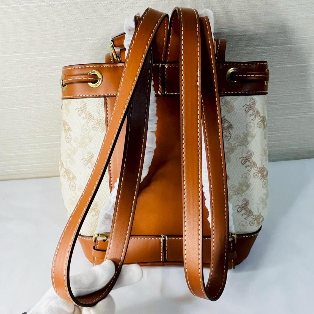 【新品 未使用】COACH ロゴ入りリュック バックパック 茶 白 コーチ