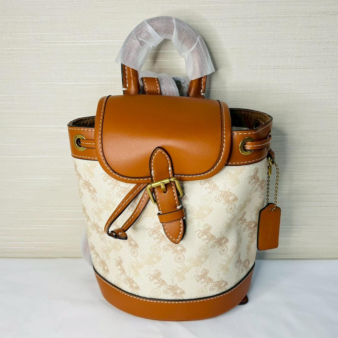 【新品 未使用】COACH ロゴ入りリュック バックパック 茶 白 コーチ