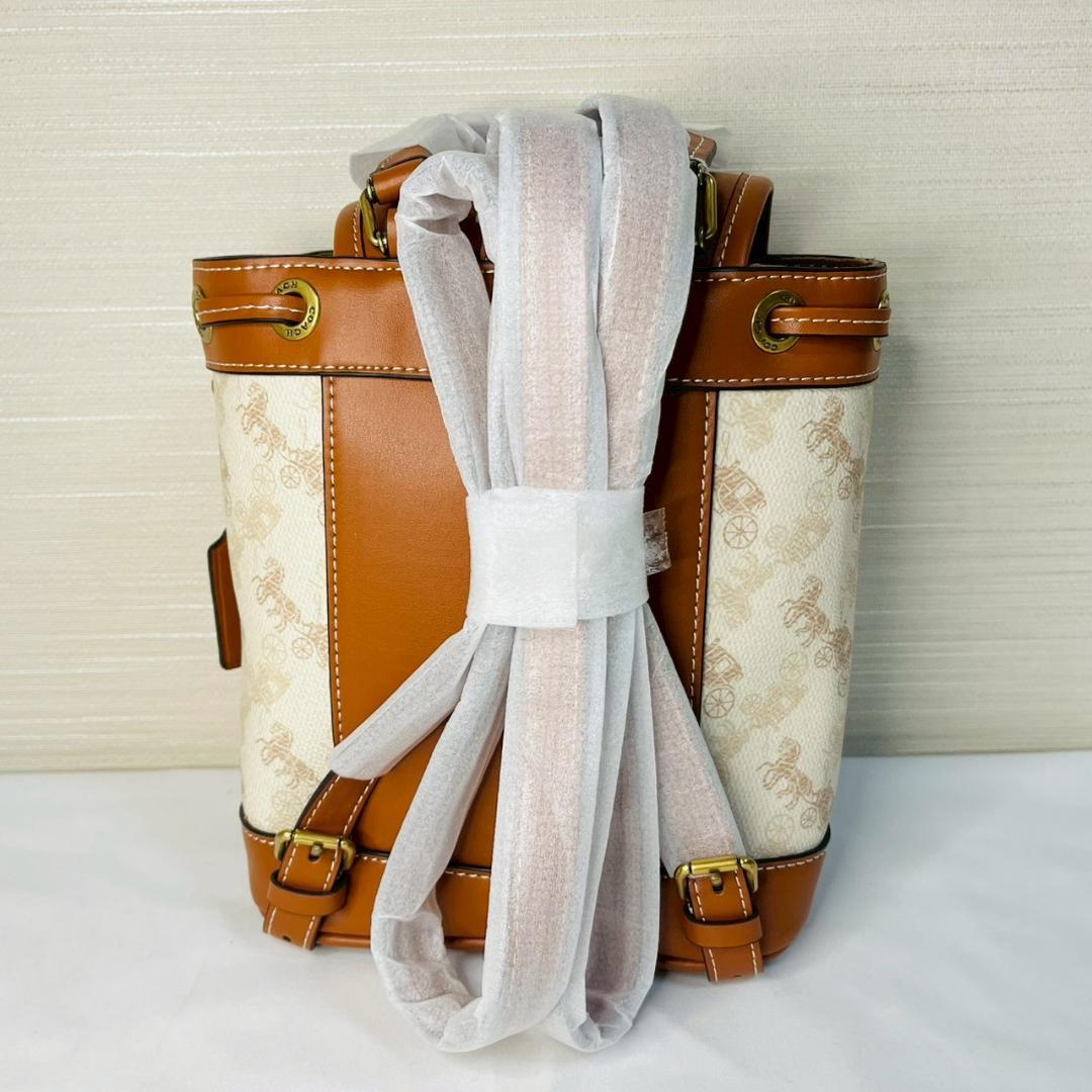 【新品 未使用】COACH ロゴ入りリュック バックパック 茶 白 コーチ