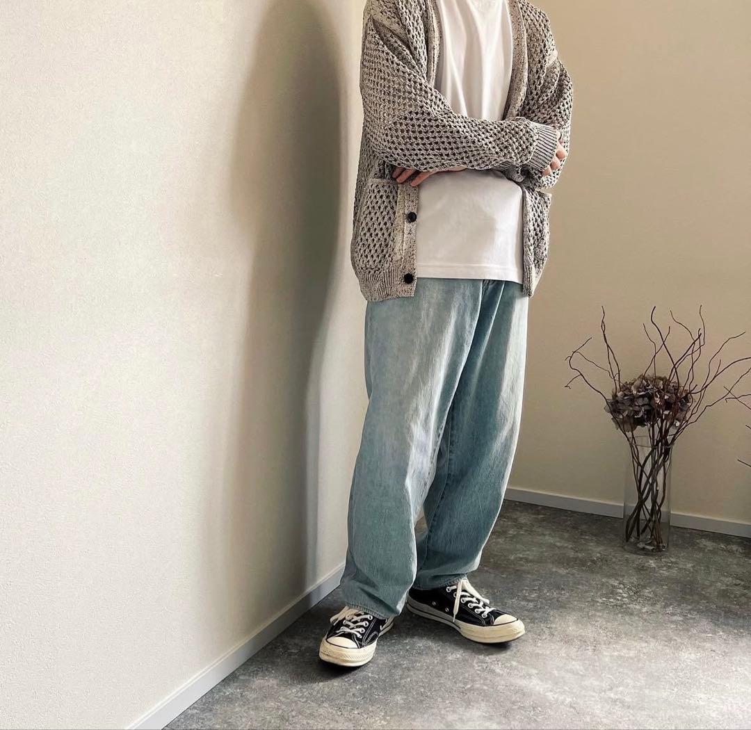 【美品】YOKE MESHED KNIT CARDIGAN(FOG WHITE)