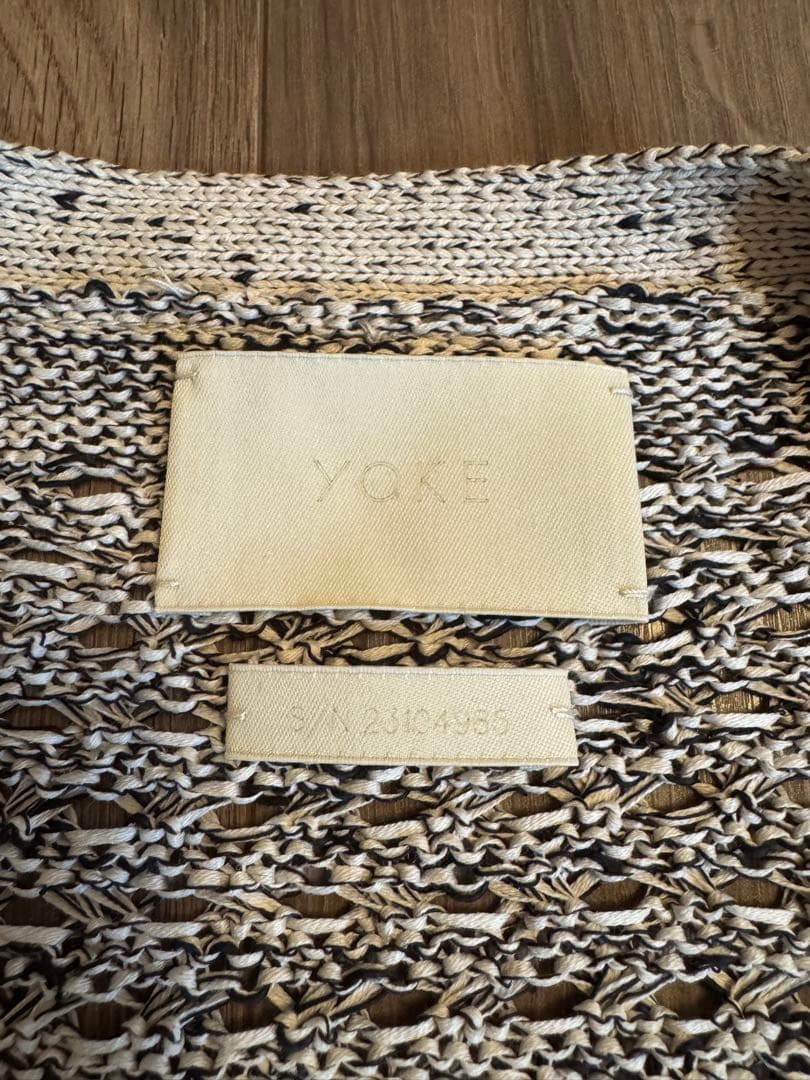 【美品】YOKE MESHED KNIT CARDIGAN(FOG WHITE)