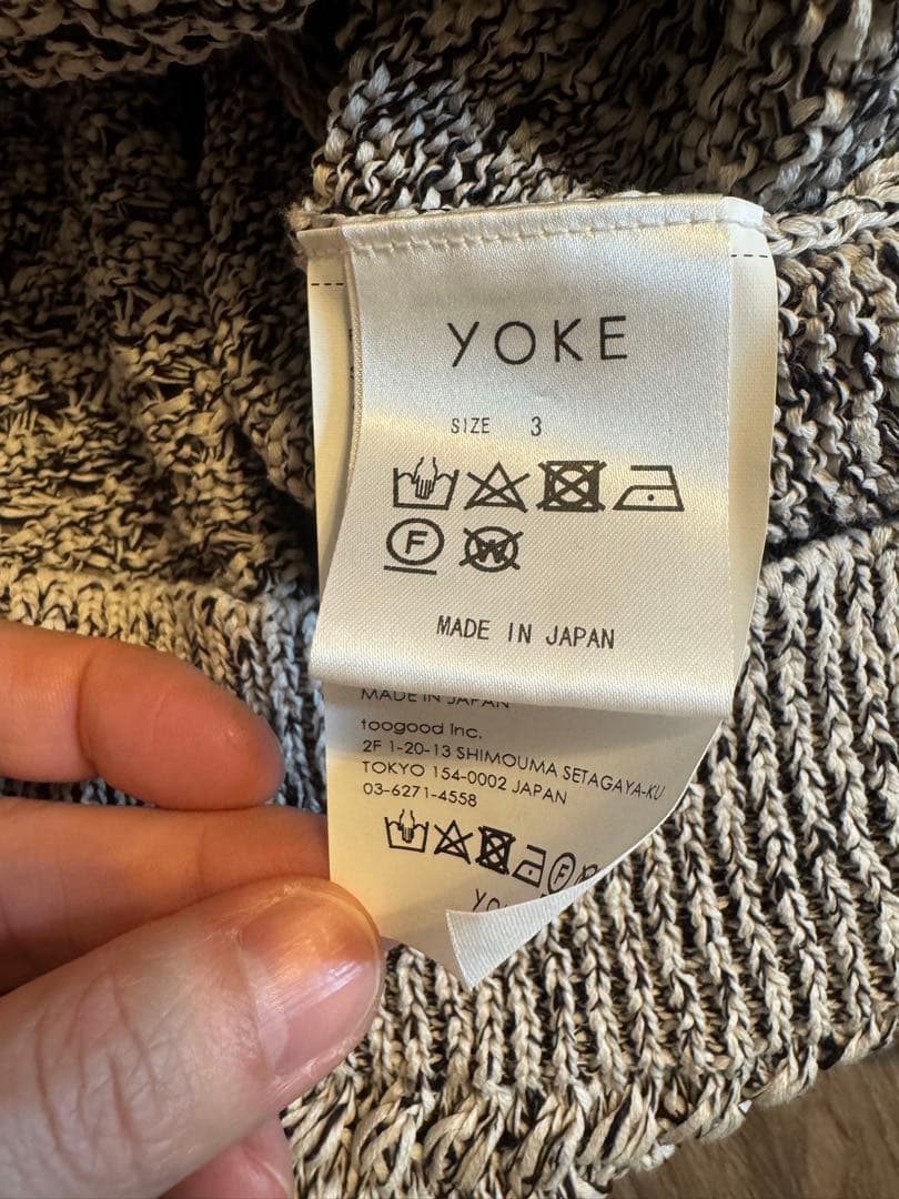 【美品】YOKE MESHED KNIT CARDIGAN(FOG WHITE)