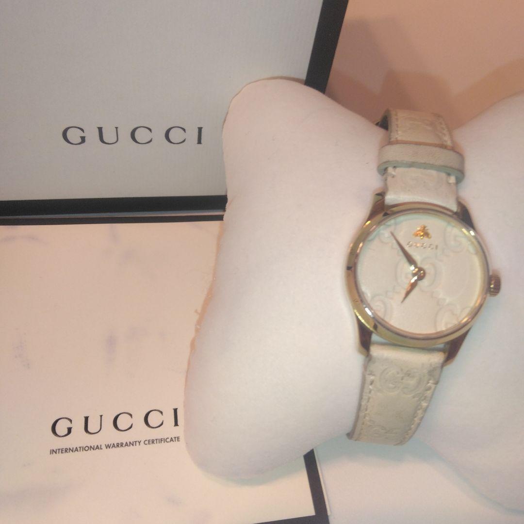 良品　GUCCI 126.5 Gタイムレス レディース腕時計 ホワイト ゴールド