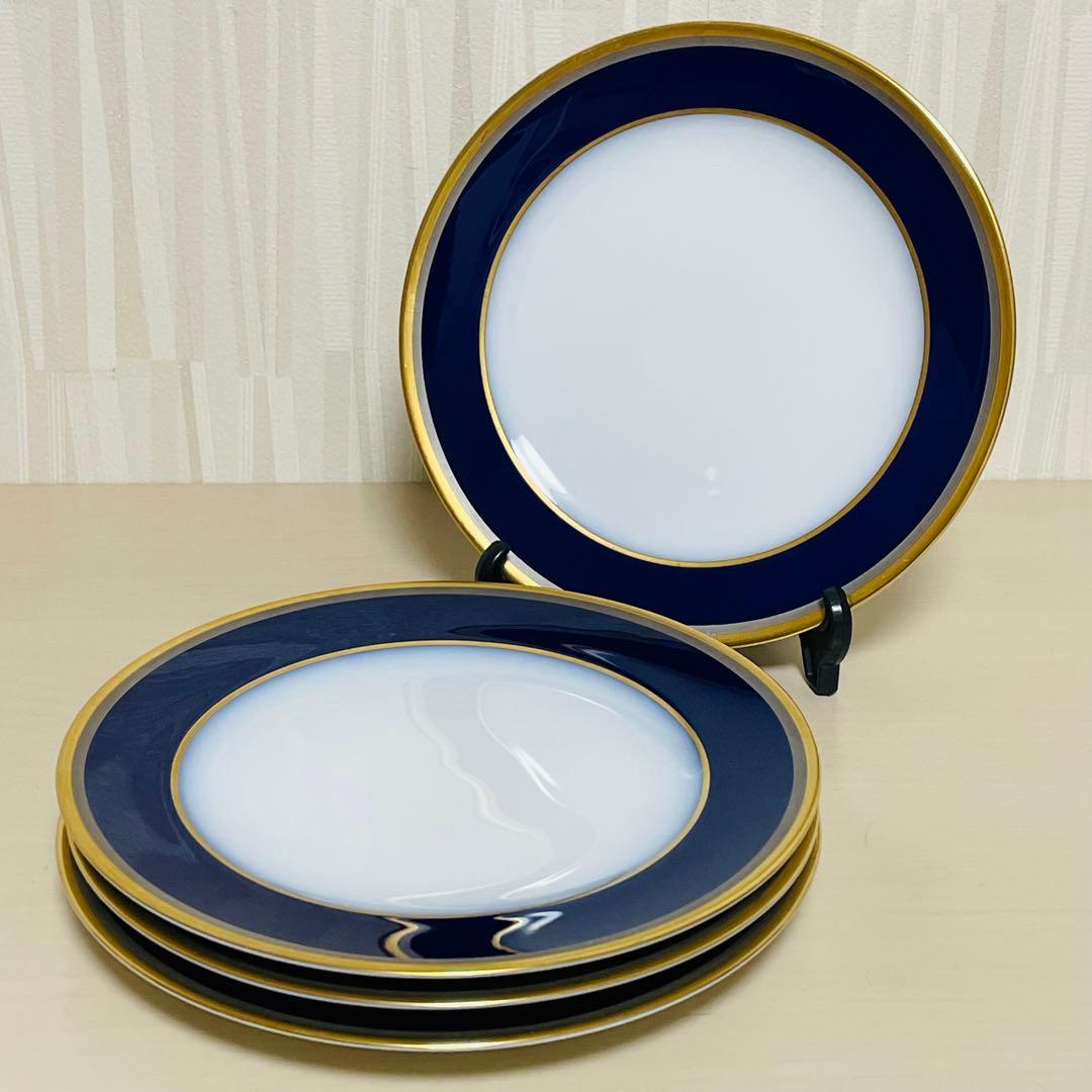 大倉陶園 OKURA 金彩 瑠璃 皿 プレート 4枚セット 直径16.7cm