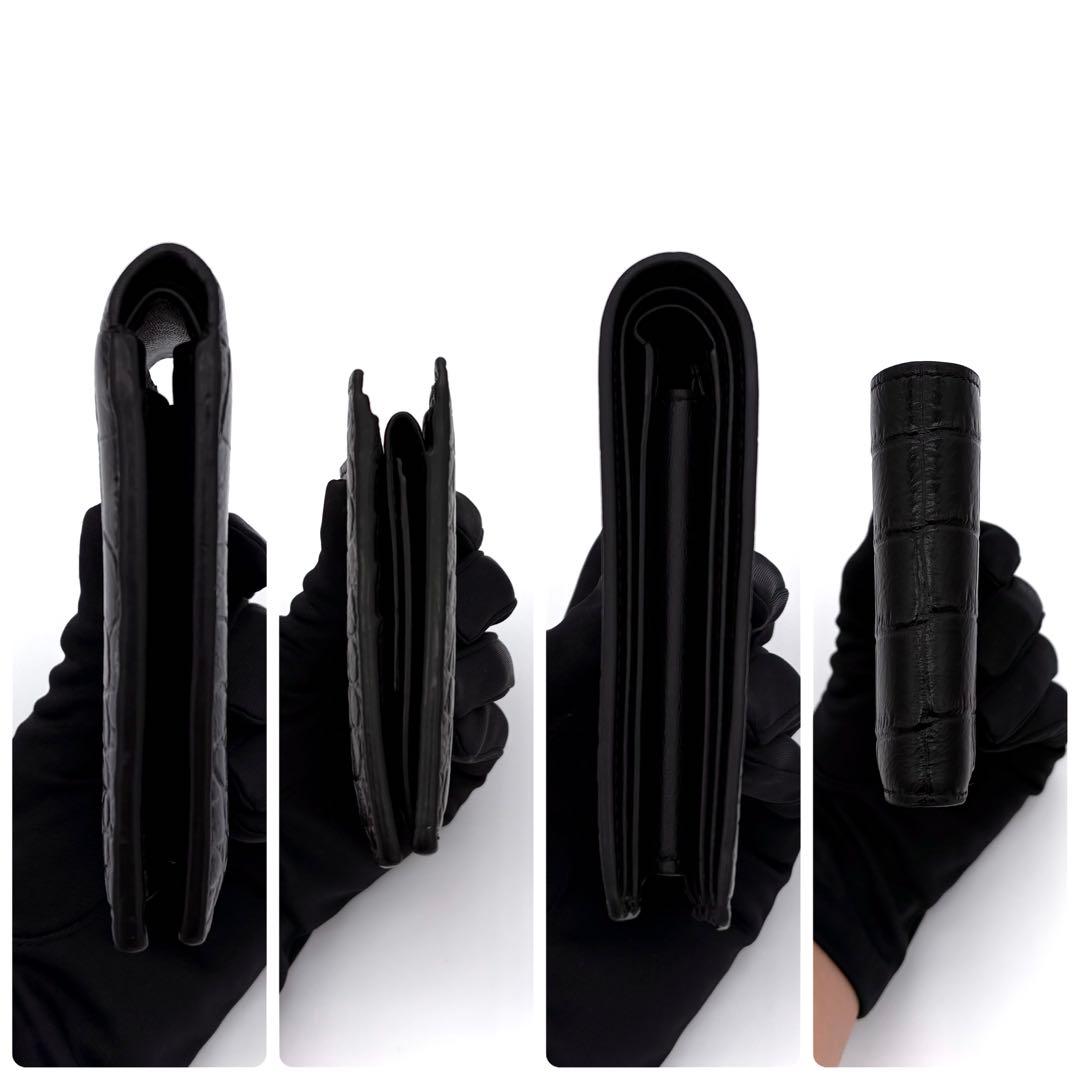 セリーヌ 二つ折り財布 バイフォールドウォレット クロコ型押し 黒 2426