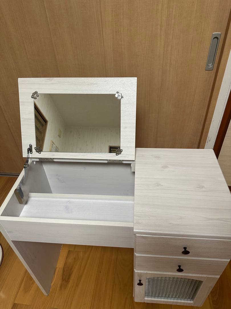 ホワイト ドレッサー ミラー付き コンパクト