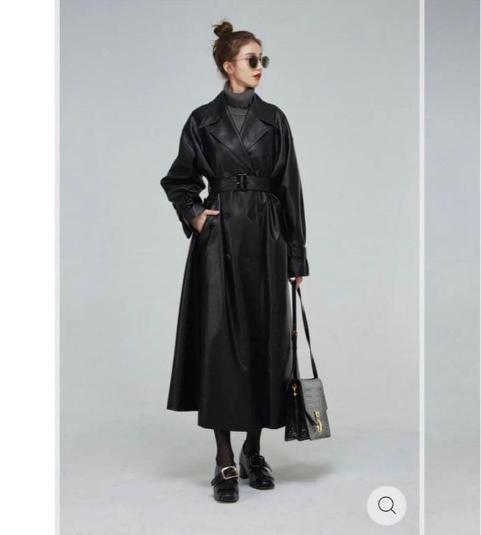 黒幕の登場　ダブルブレストフェイクレザーコート　tnewties