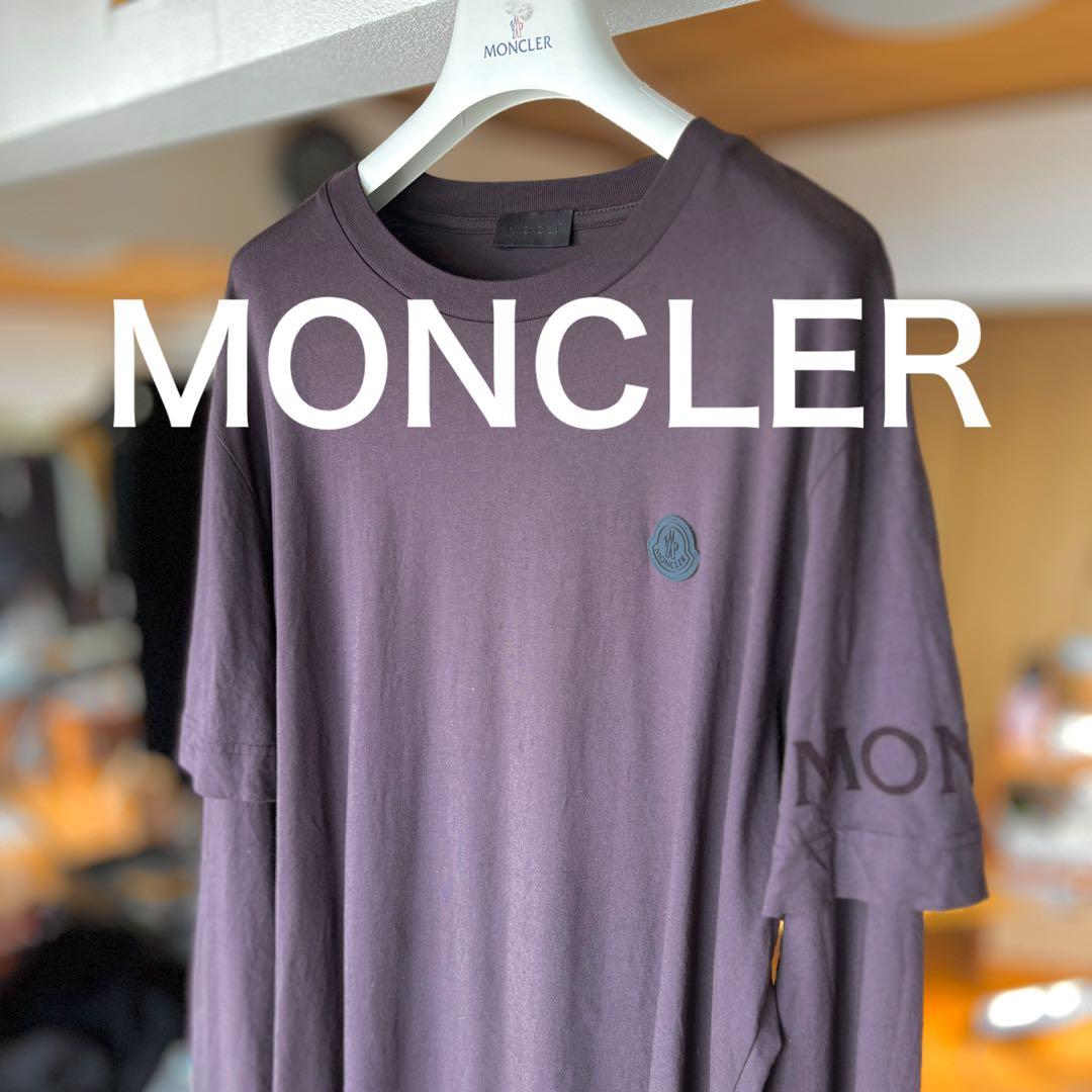 MONCLER 長袖Tシャツ　ロンT レイヤード　胸元ロゴ　ダークブラウン　L