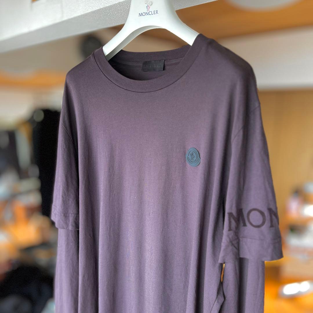 MONCLER 長袖Tシャツ　ロンT レイヤード　胸元ロゴ　ダークブラウン　L