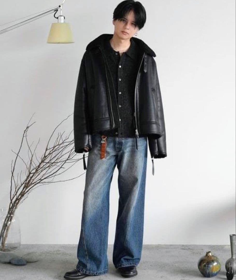 【極美品】WYM B-6 フェイクムートンジャケット M ブラック 短丈