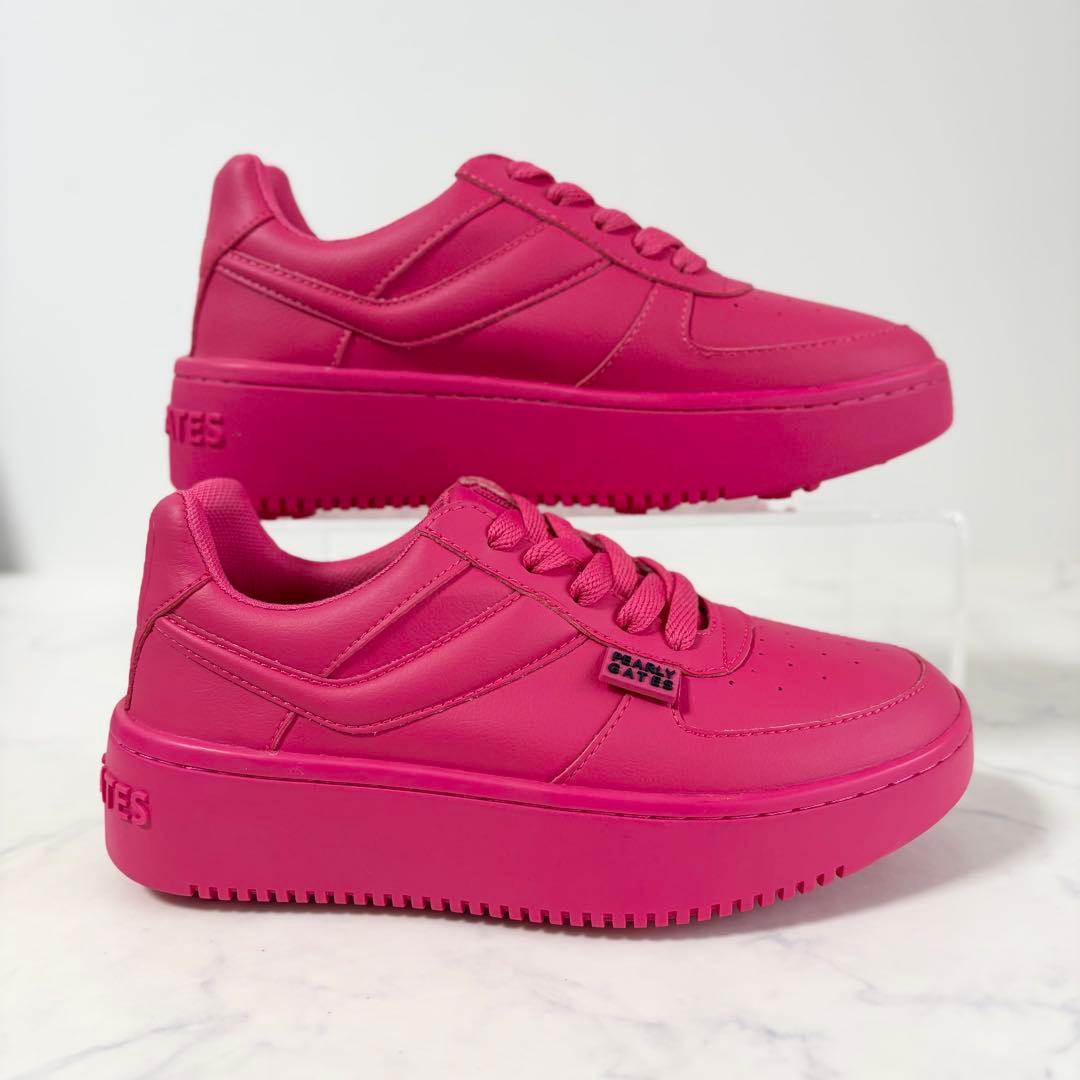 未使用 パーリーゲイツ 22.5 ゴルフシューズ レザー ロゴ ピンク