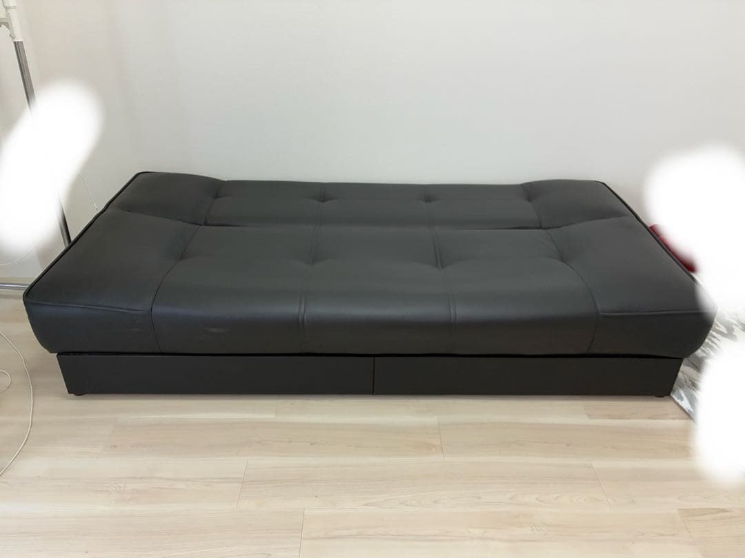 収納付きソファーベッド　シングル　ブラック　合皮