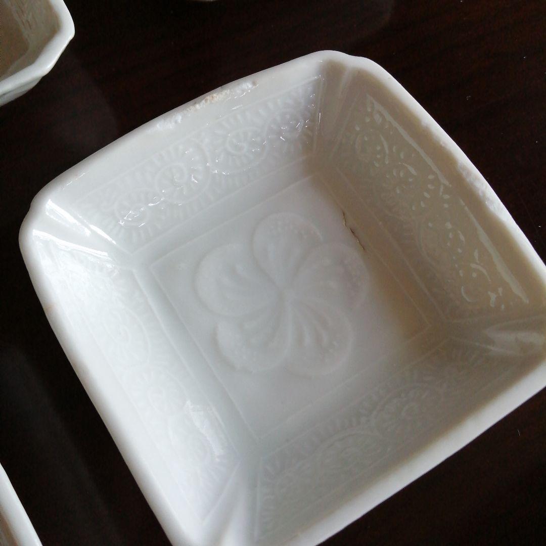 瀬戸焼　白磁角小皿　2種15枚　8cm　幕末〜明治期