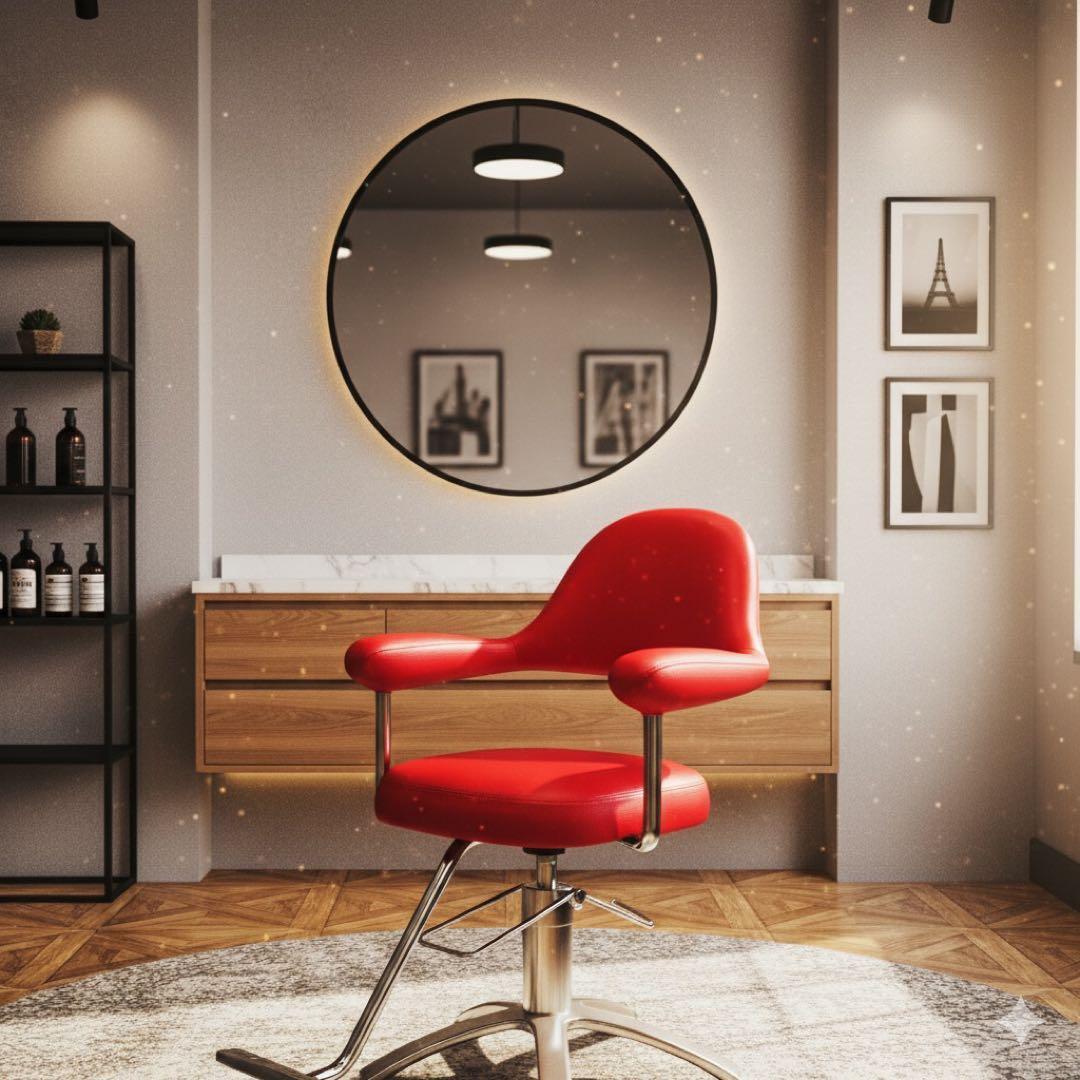 【希少】タカラベルモント製 バーバーチェア　理容椅子　モダンな赤